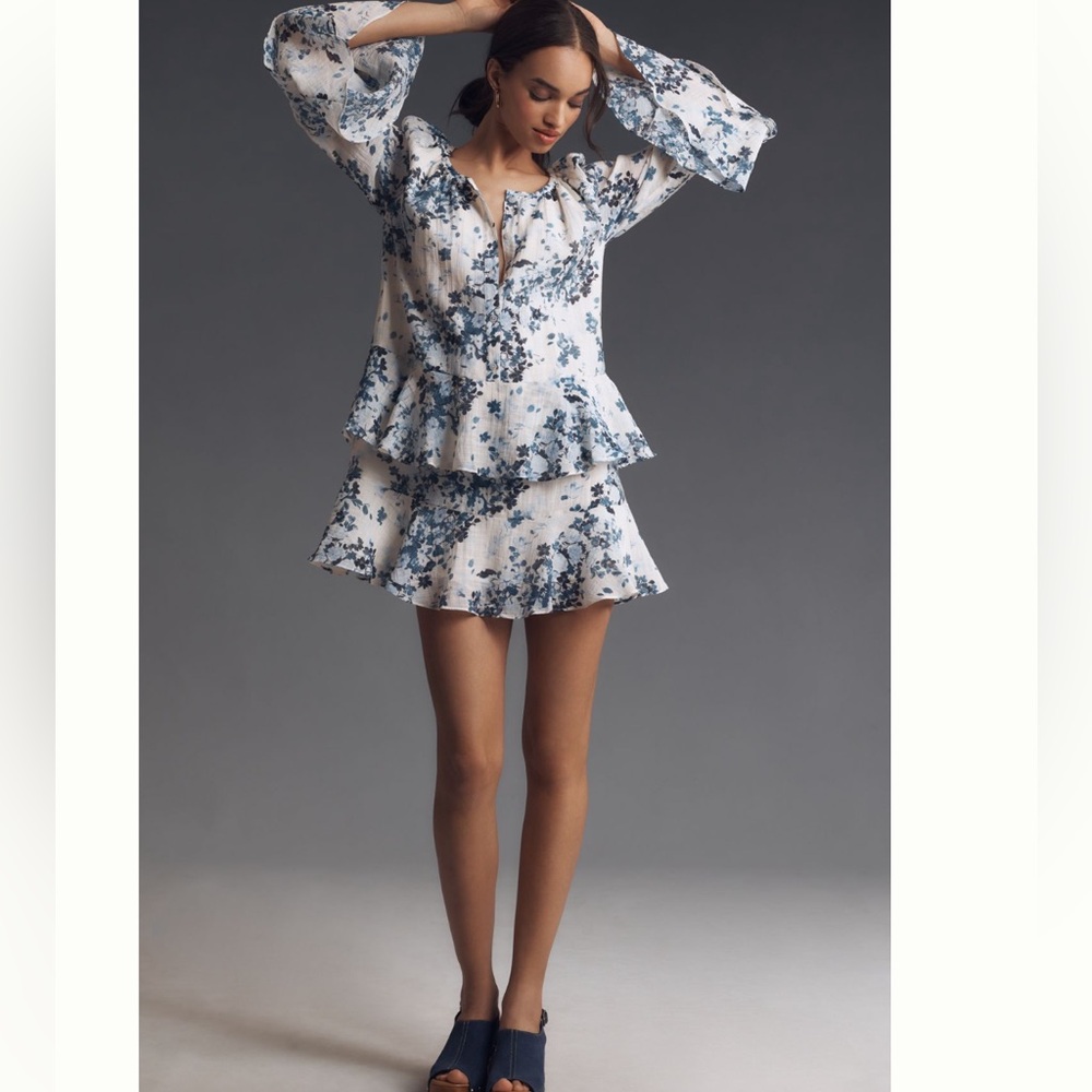 Anthropologie Maeve Long-Sleeve V-Neck Mini Swing Dress. Size LP. MSRP $168